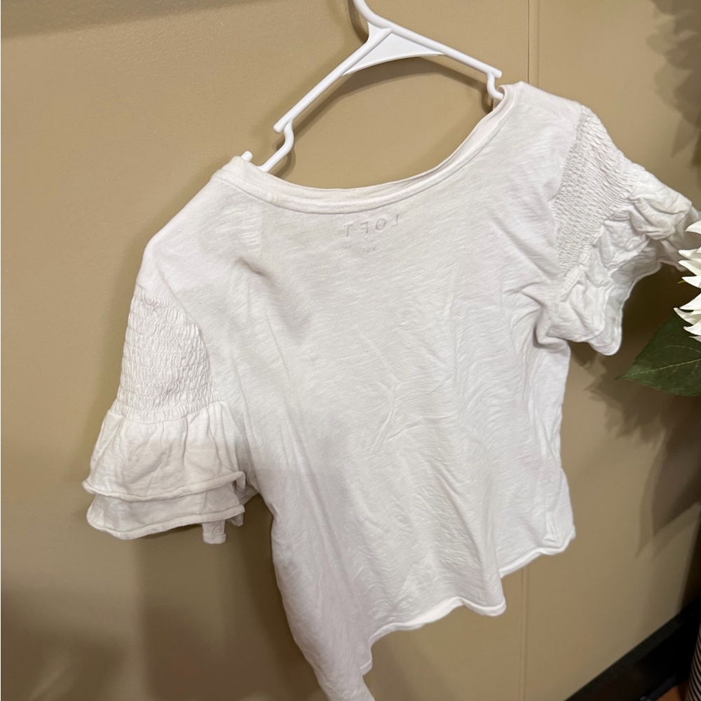 LOFT Cream Ruffle Sleeve Tee - Picture 3 of 3